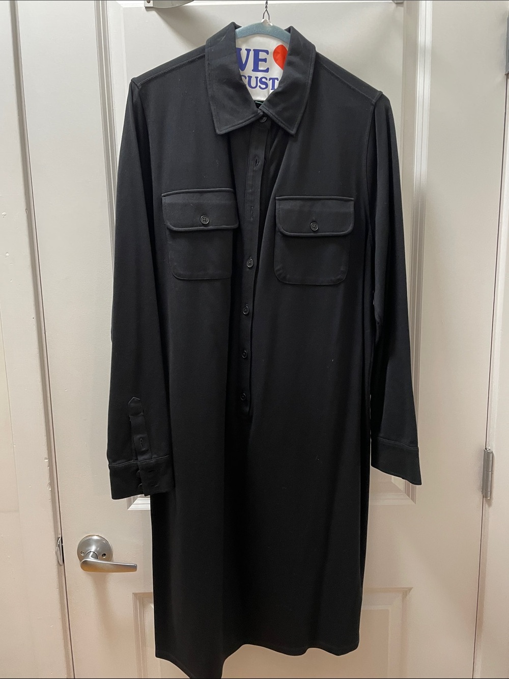 Lauren Ralph Lauren Black Long Sleeve Shirt Dress with Flap Pockets